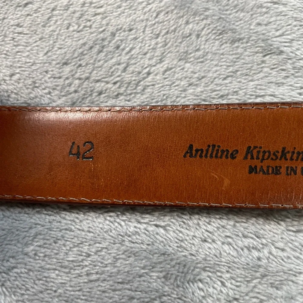 Vtg Aniline Kipskin Leather Woven Inlay Belt Solid Brass Buckle USA Mens 42